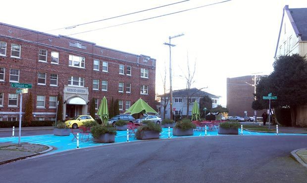The former Seattle intersection of Union Street, Boyleston Avenue and University Street has been tu...