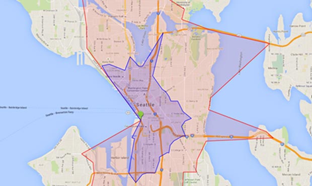 Areas in the blue will experience 50 percent longer trips, while areas in the red will experience 2...