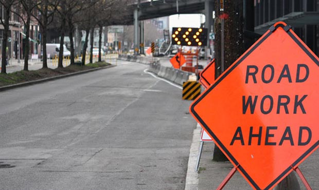 A construction sign warns drivers around Seattle's viaduct. (Tim Haeck)...