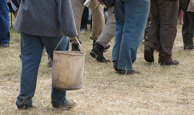 The Civil War reenactment at Maywood Middle School splits eighth graders into two teams that compet...