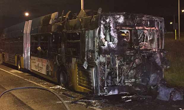A bus caught fire along I-5 Thursday morning. (KIRO 7)...
