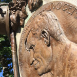 A polo-themed monument to humorist Will Rogers was moved to Lake City
 in the 1960s. 
Rogers played his final polo game nearby in 1935.  (Photo by Feliks Banel)