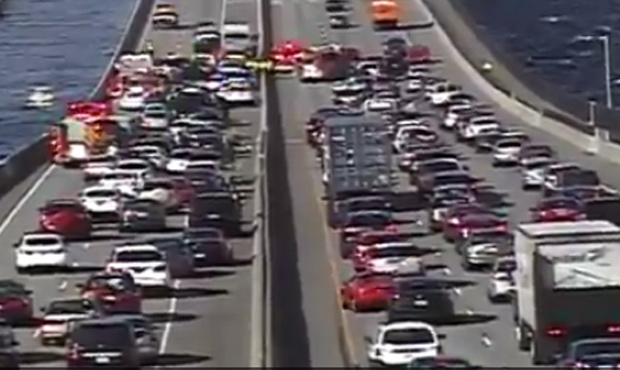 A crash blocking all lanes of WB I-90 express lanes has slowed traffic. (Washington State Departmen...