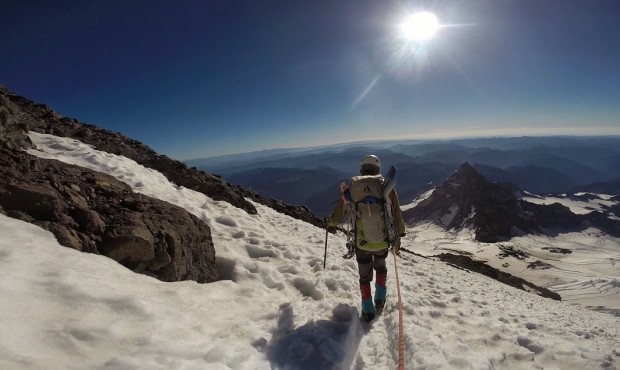 Win climbing Mount Rainier - 12,900ft on the Ingraham Glacier. (Photo courtesy of Win Whittaker)...