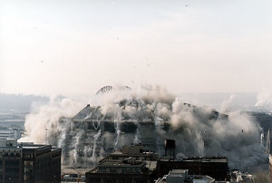 The Kingdome is imploded on March 26, 2000. (Seattle Municipal Archives)