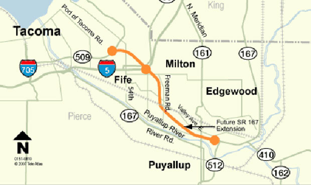 SR 167, Fife, Tacoma, SR 509, I-5...