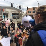 Protesters gather near Seattle Central College after Donald Trump was inaugurated. (Mike Lewis, KIRO Radio)