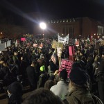 A large crowd demonstrated outside Kane Hall on UW campus Friday night. (Josh Kerns, KIRO Radio.)