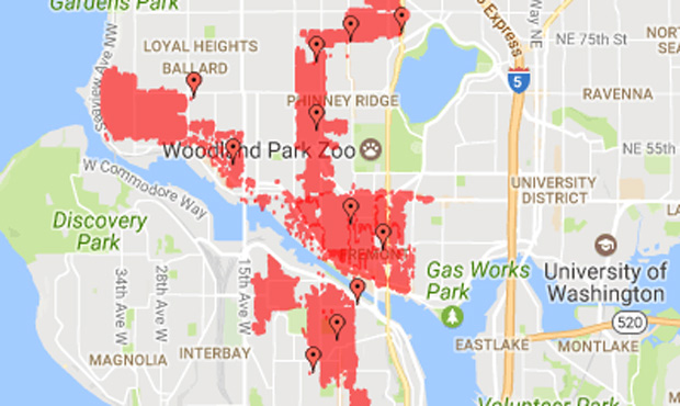 Power outage map as of 3 p.m. (Seattle City Light)...