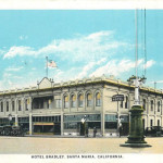 The Seattle Indians held spring training in Santa Maria, California in 1925, and took up residence in the Hotel Bradley; the vacant hotel was destroyed by a deadly fire in 1970.  Courtesy Feliks Banel.
