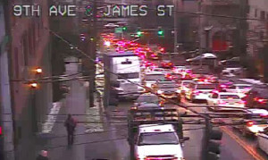 Traffic and Ninth and James Street on Monday afternoon. (SDOT)