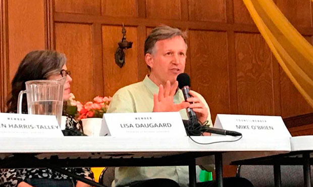 Seattle City Councilmember Mike O'Brien during a town hall in Ballard. Seattle residents have start...
