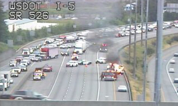 car fire, SB I-5 in Everett...