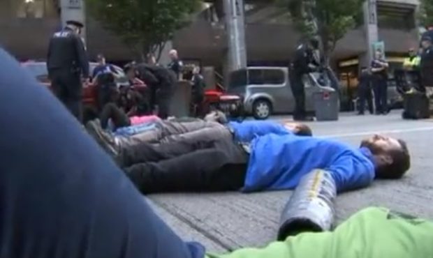 Protesters...