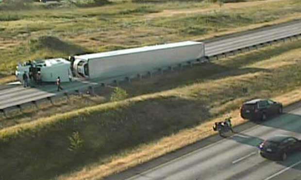 A semi rolled over on I-5 near Bellingham. (WSDOT via KIRO 7)...
