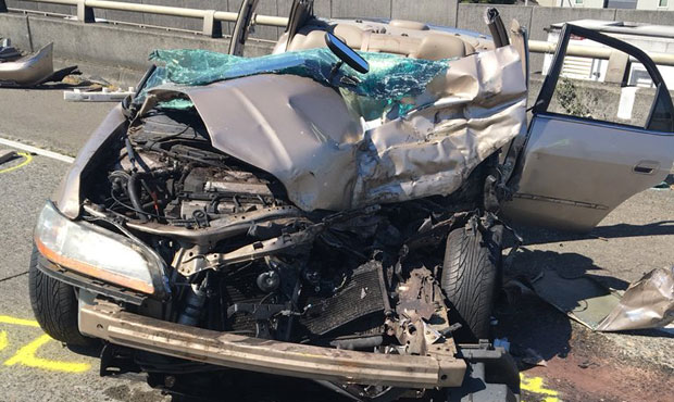 A 28-year-old man and 4-year-old boy were seriously injured when the vehicle they were in hit the b...