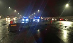 A jersey barrier pushed into the northbound lanes of I-5 in Tacoma. (Washington State Patrol)