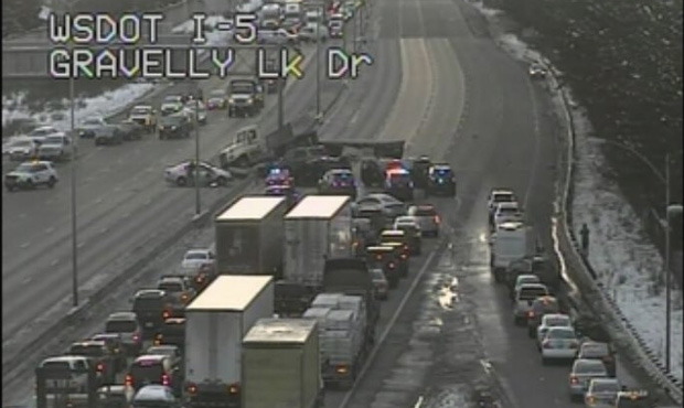 I-5 Lakewood all lanes blocked...