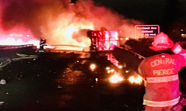 semi truck fire pierce county...