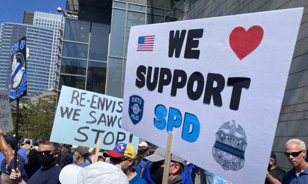 Seattle police rally, antifa...