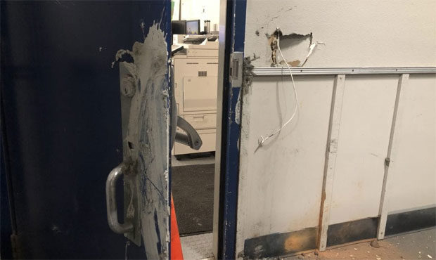 Seattle rioters used a substance suspected to be quick-dry concrete to seal shut the door to the Ea...