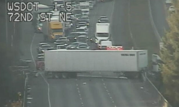 Jack-knifed semi, Marysville...