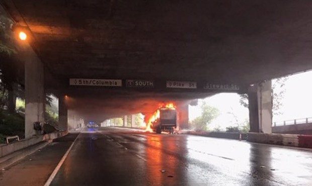 semi truck explosion I-5 express lanes...