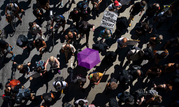 Protesters...