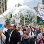 SEATTLE, WA - SEPTEMBER 20: Amazon and other tech employees march past the Amazon Spheres during the Global Climate Strike on September 20, 2019 in Seattle, Washington. In what could be the largest climate protest in history inspired by the teenage Swedish activist Greta Thunberg, people around the world are taking to the streets to demand climate change. (Photo by Karen Ducey/Getty Images)

