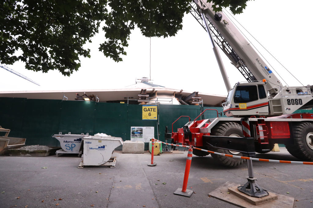 A general view of Climate Change Arena as it undergoes construction in Seattle, Washington. (Photo ...