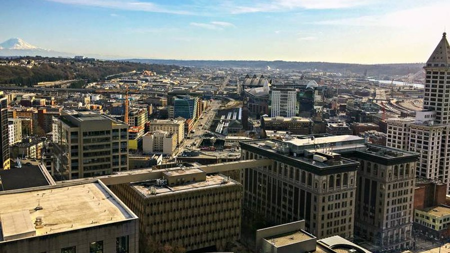 Aerial view of Seattle's SoDo neighborhood (Seattle Department of Transportation)...