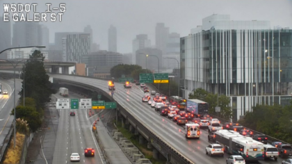 Vehicle driving wrong way led to collision, major backup on I-5 south in Seattle