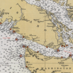 Image: Flores Island is circled in yellow at the upper left of this 1934 American nautical chart. 