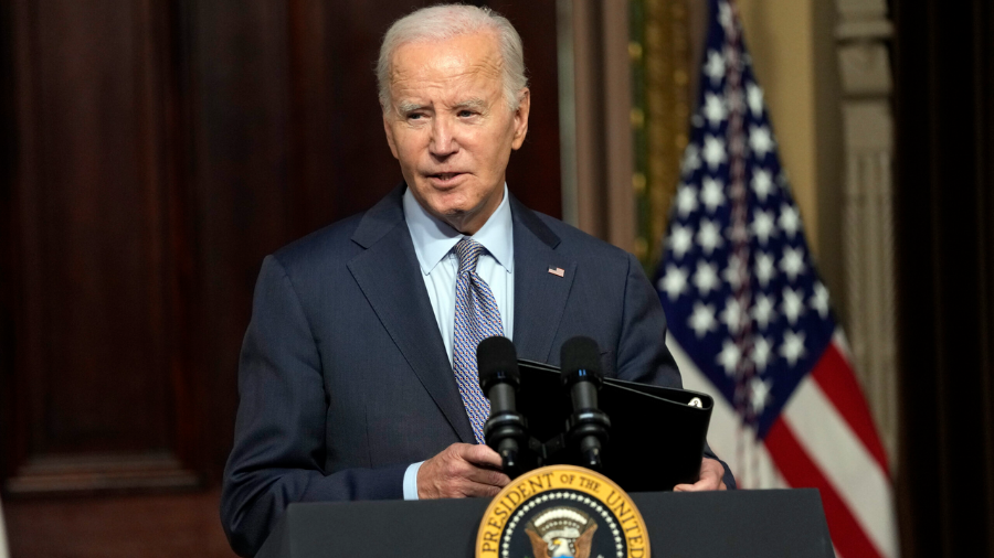 Image: President Joe Biden speaks during a roundtable with Jewish community leaders in the Indian T...