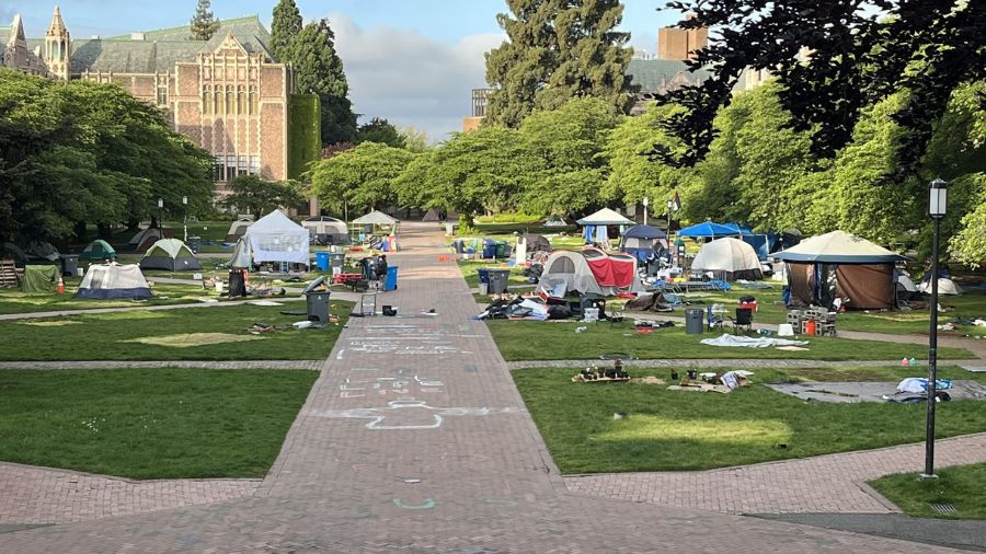 Photo: A pro-Palestinian group that took over the University of Washington Quad has started to disb...