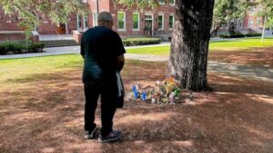 Photo: A memorial has been set up in remembrance of Skylar Johnson who was killed on Sunday.