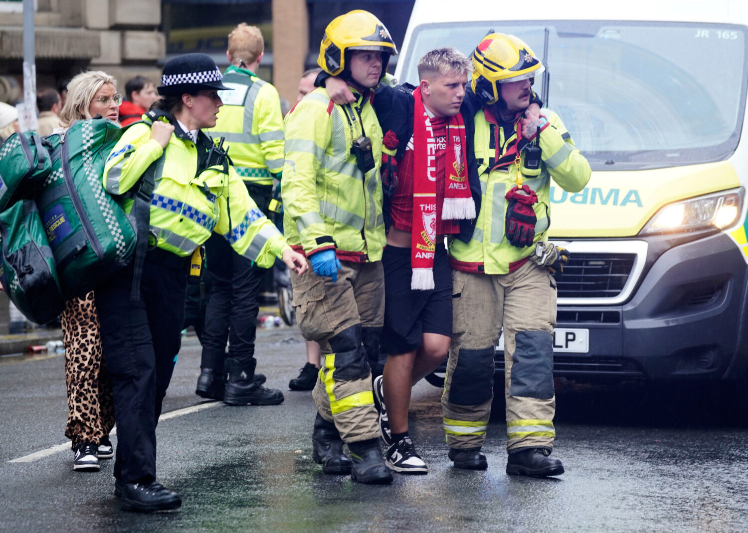 Police and emergency personnel deal with an incident on Water Street near the Liver Building in Liv...