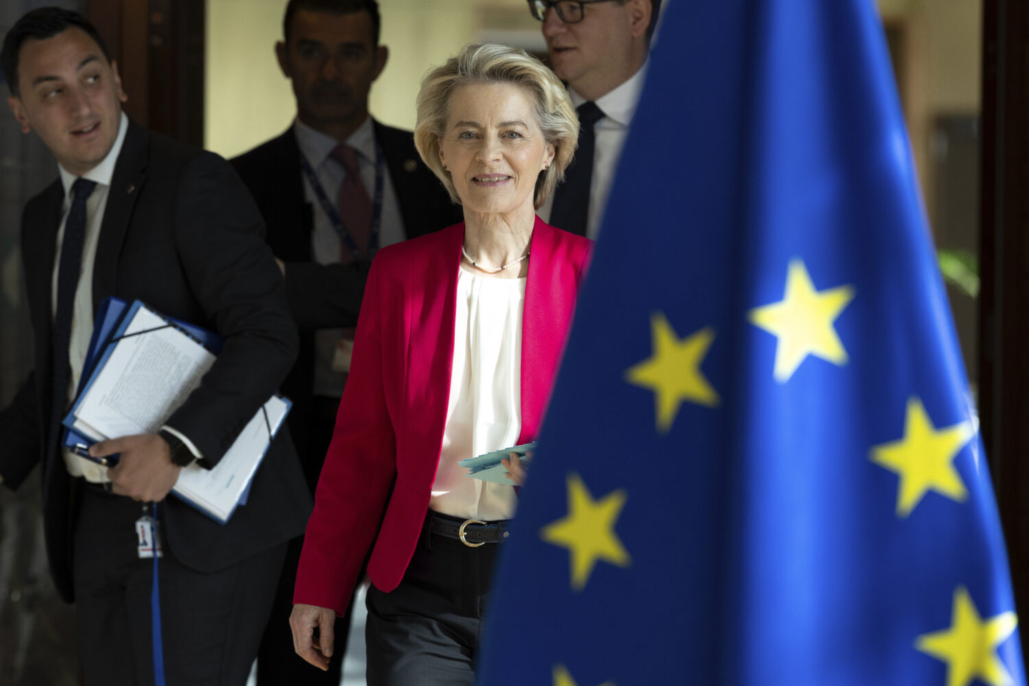 European Commission President Ursula von der Leyen arrives for the weekly college of commissioners ...