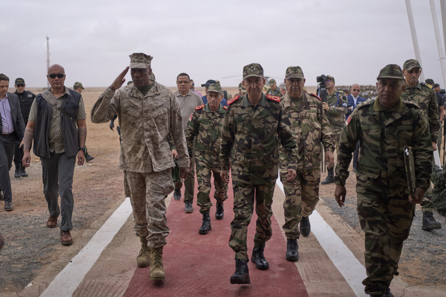 Gen. Michael Langley, USMC, Commander, U.S. Africa Command, center, and Major General Mohammed Berr...