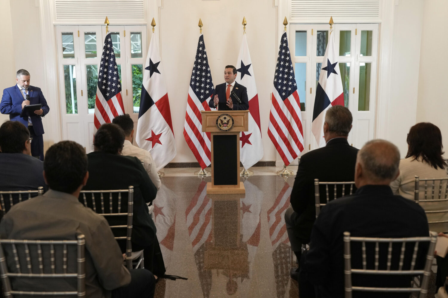 U.S. Ambassador to Panama Kevin Marino Cabrera gives a press conference in Panama City, Thursday, M...