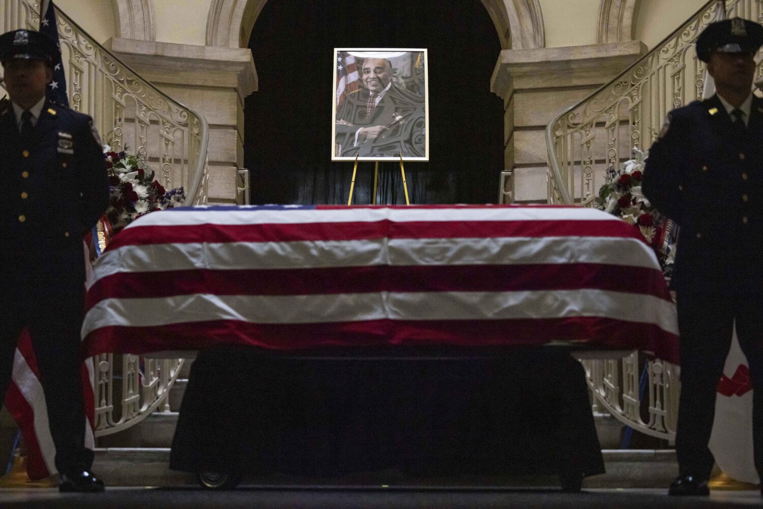 The casket of former Rep. Charles Rangel, D-N.Y., lies in state in the rotunda of New York's City H...