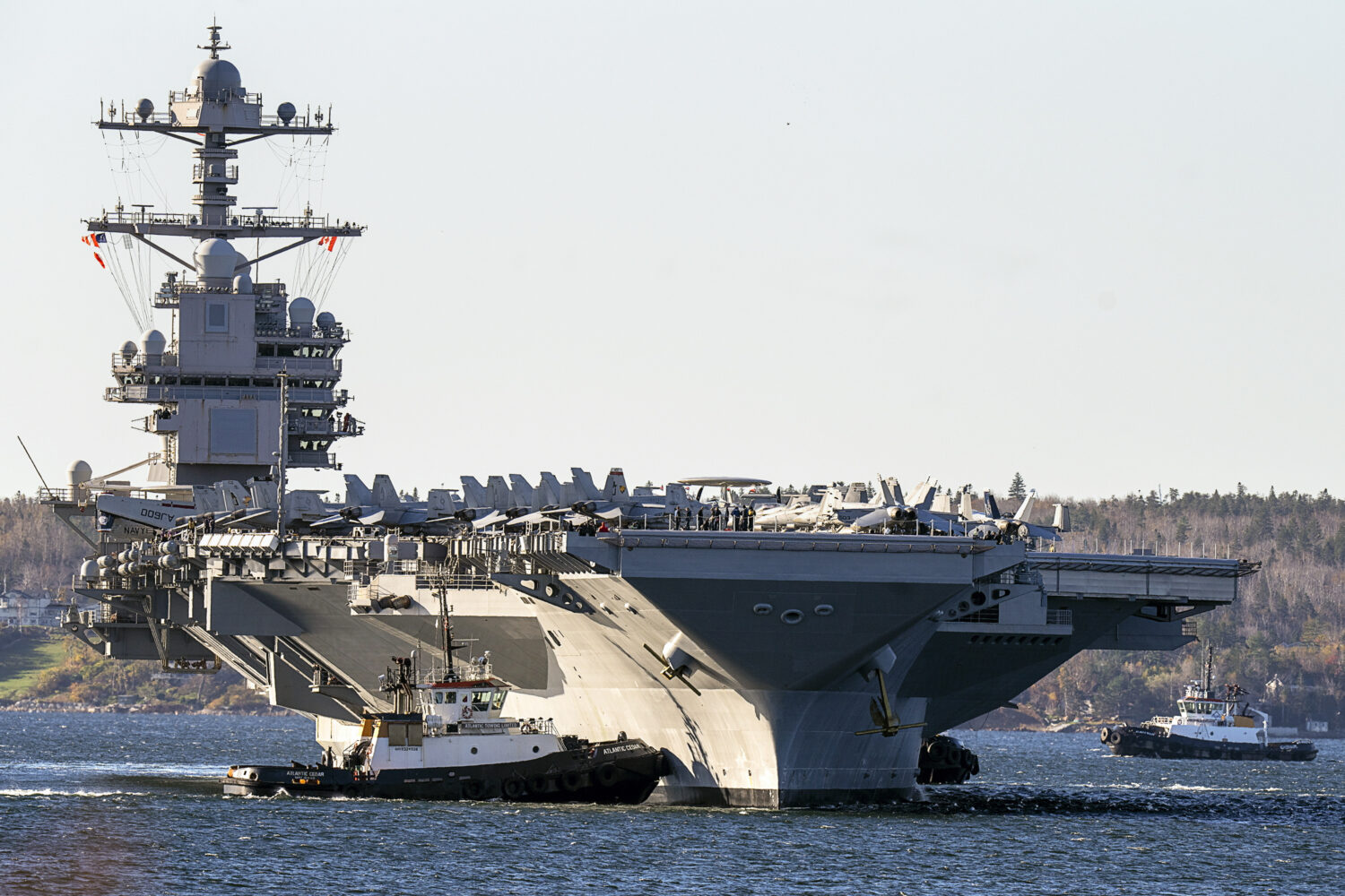 FILE - The USS Gerald R. Ford, arrives in Halifax, on Oct. 28, 2022. (Andrew Vaughan/The Canadian P...