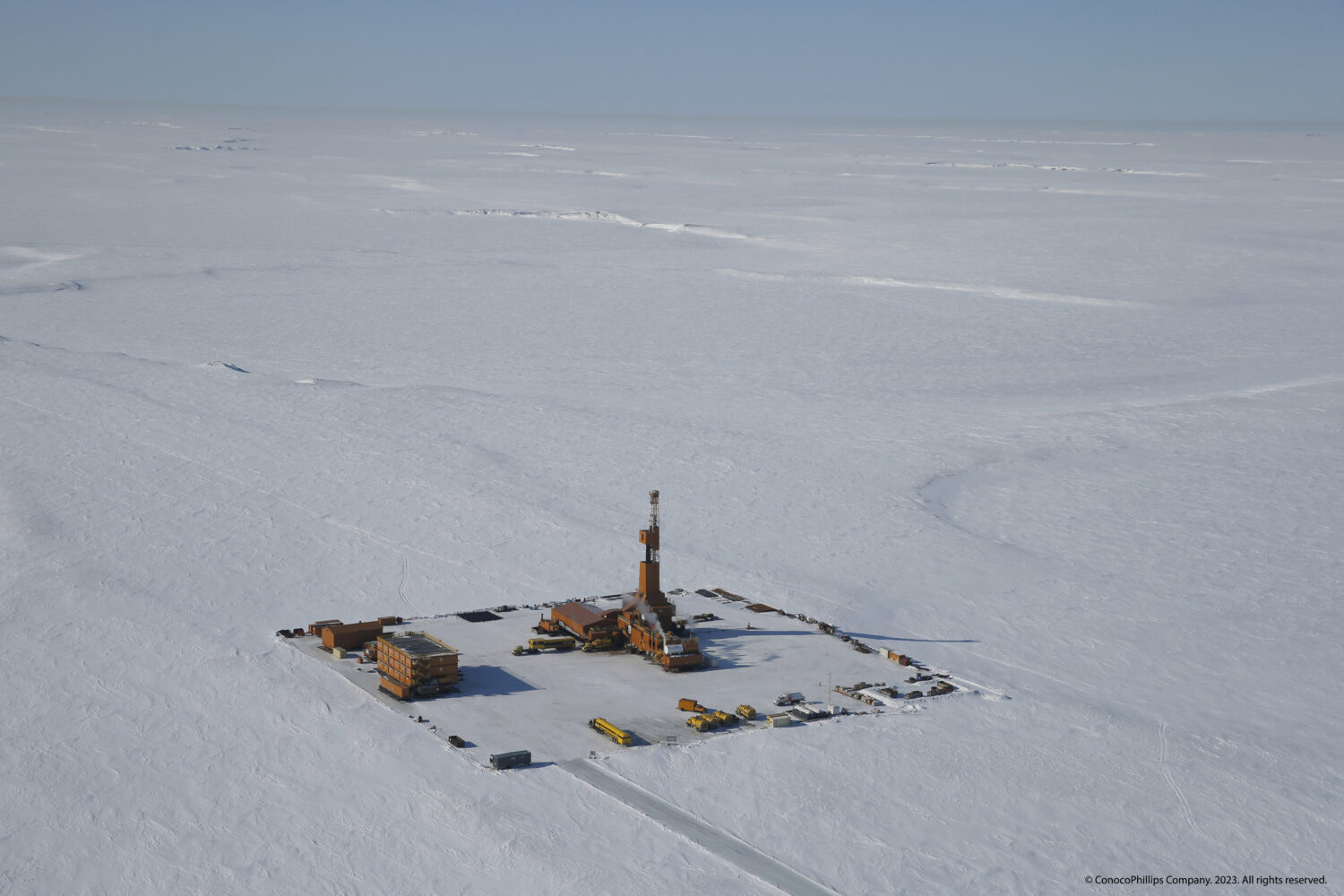 FILE - This 2019 aerial photo provided by ConocoPhillips shows an exploratory drilling camp at the ...