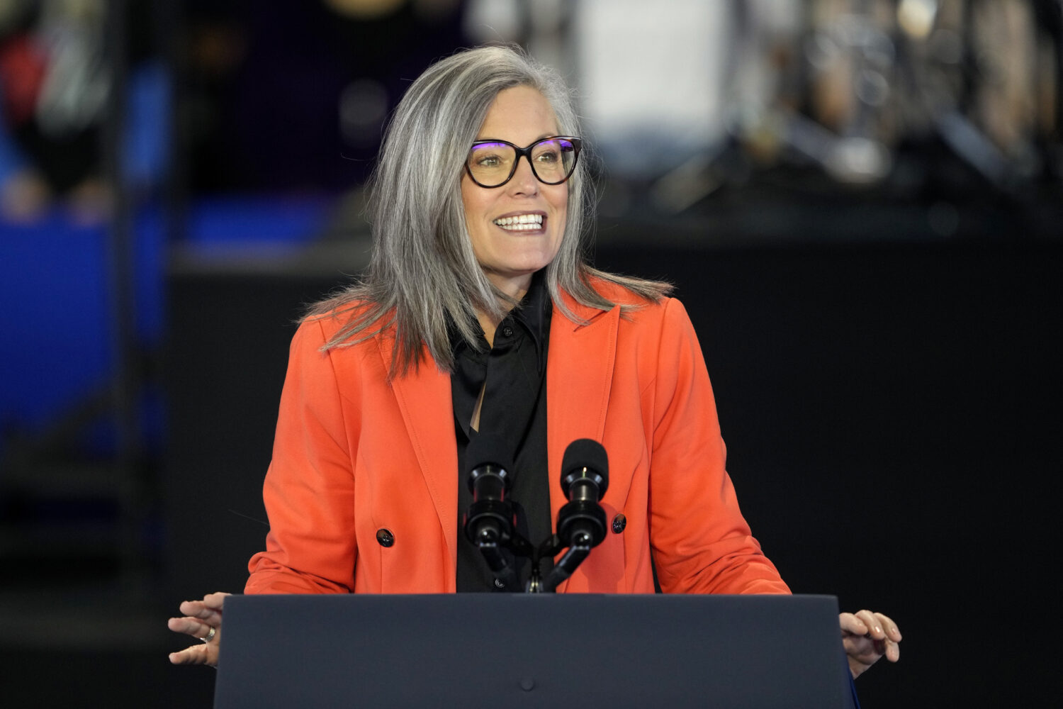 FILE - Arizona Gov. Katie Hobbs speaks at a campaign event for Democratic presidential nominee Vice...