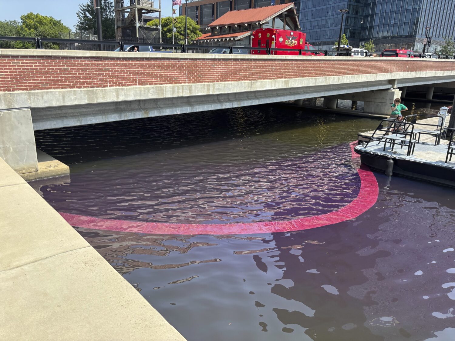 In this photo provided by Maryland Department of Environment a diesel oil spill is seen in the wate...