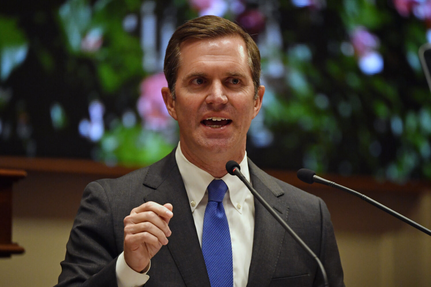 FILE - Kentucky Governor Andy Beshear speaks in Frankfort, Ky., Jan. 8, 2025. (AP Photo/Timothy D. ...