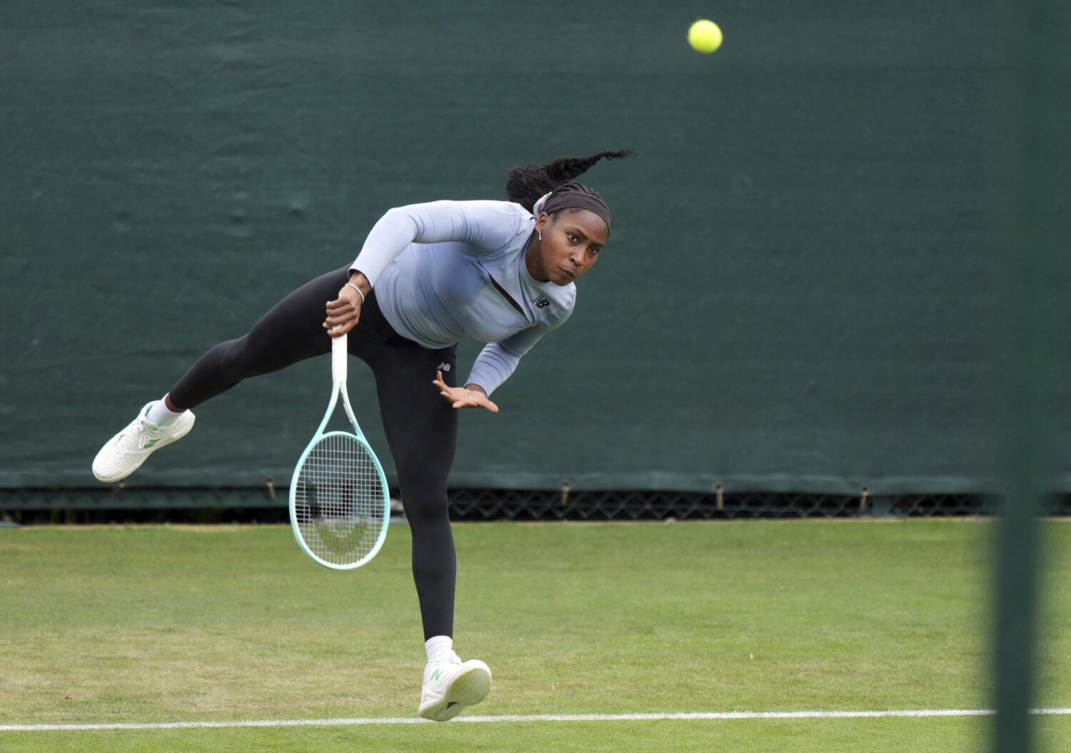 Coco Gauff during a practice session at the All England Lawn Tennis and Croquet Club, ahead of the ...