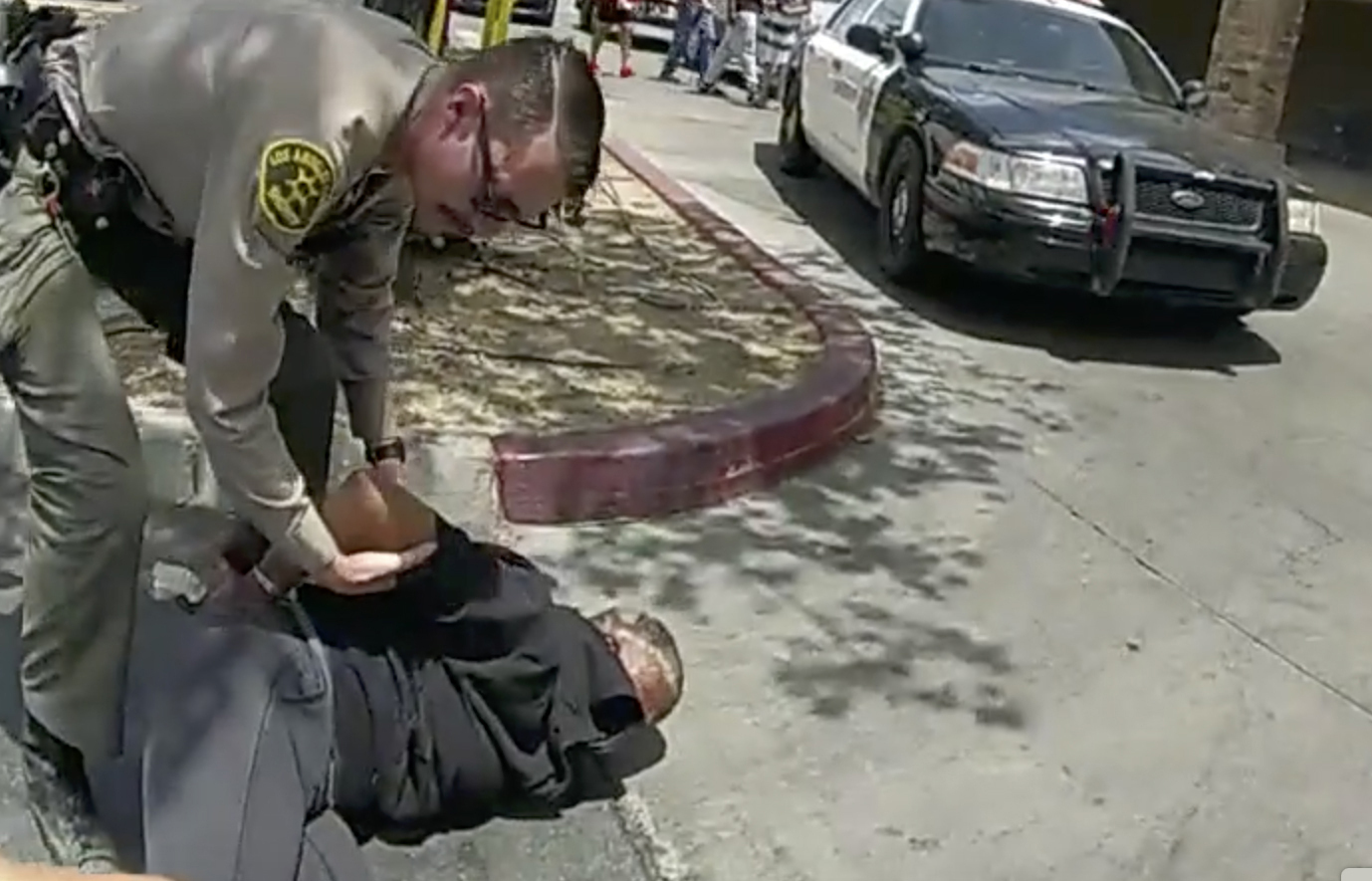 FILE - In this image taken from police body camera footage provided by Los Angeles Sheriff's office...