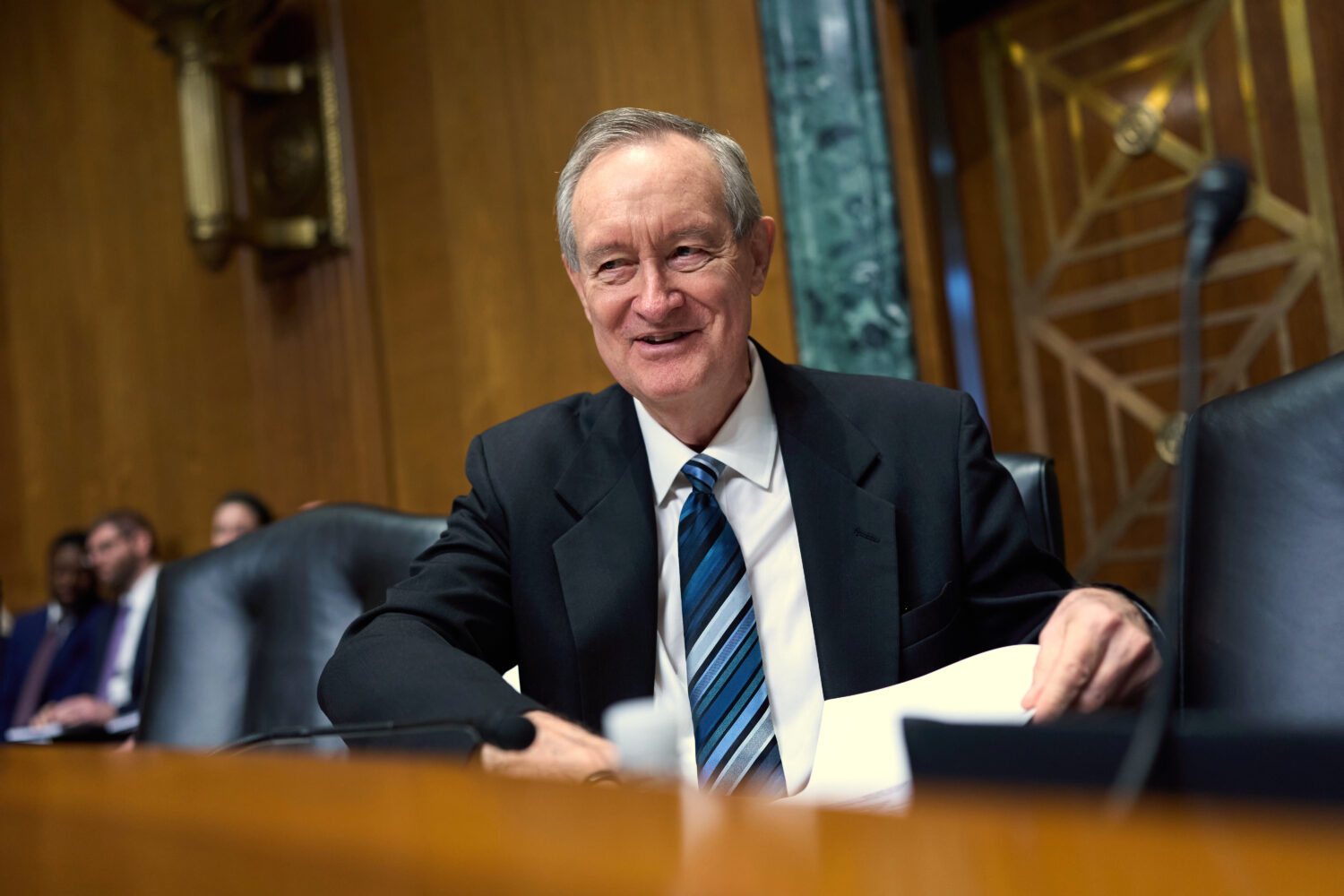 Senate Finance Committee Chairman Mike Crapo, R-Idaho, arrives for a hearing with Treasury Secretar...