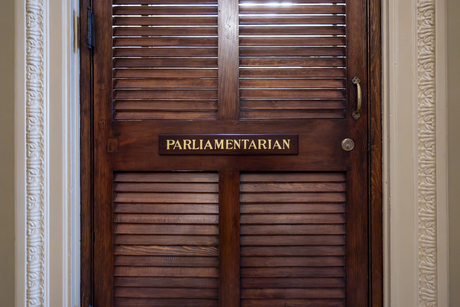 The office of Senate Parliamentarian Elizabeth MacDonough is seen at the Capitol in Washington, Fri...